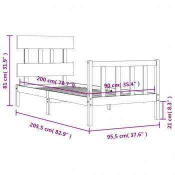 Massivholzbett mit Kopfteil Schwarz 90x200 cm