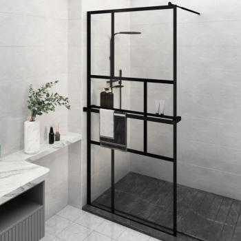 ARDEBO.de - Duschwand mit Ablage für Walk-In-Dusche Schwarz 115x195 cm ESG