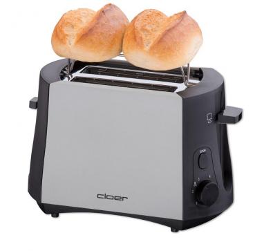 Cloer 3410 Toaster, 2 Scheiben, 825W, Brötchenaufsatz, schwarz-edelstahl