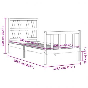 Massivholzbett mit Kopfteil Schwarz 100x200 cm