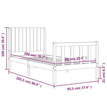 Massivholzbett mit Kopfteil Schwarz 90x200 cm