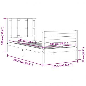 Massivholzbett mit Kopfteil 100x200 cm