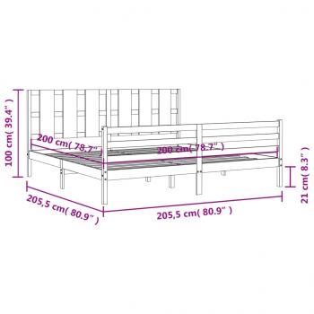 Massivholzbett mit Kopfteil Grau 200x200 cm