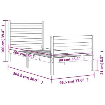 Massivholzbett mit Kopfteil 90x200 cm