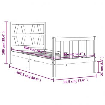 Massivholzbett mit Kopfteil Schwarz 90x200 cm