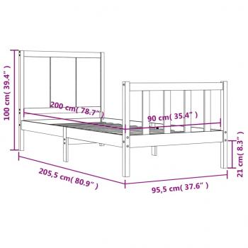 Massivholzbett mit Kopfteil Schwarz 90x200 cm