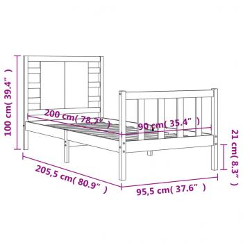 Massivholzbett mit Kopfteil 90x200 cm