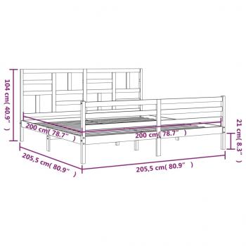 Massivholzbett mit Kopfteil Grau 200x200 cm