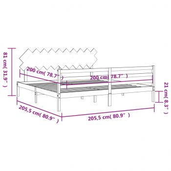 Massivholzbett mit Kopfteil Grau 200x200 cm