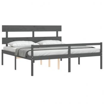 Seniorenbett mit Kopfteil 200x200 cm Grau Massivholz