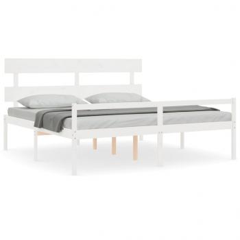 Seniorenbett mit Kopfteil Weiß Super Kingsize Massivholz