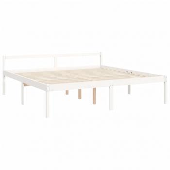 Seniorenbett mit Kopfteil Weiß Super Kingsize Massivholz