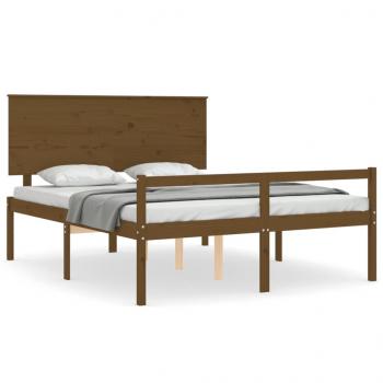 Seniorenbett mit Kopfteil Honigbraun Kingsize Massivholz