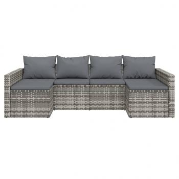 2-tlg. Garten-Lounge-Set mit Kissen Grau Poly Rattan