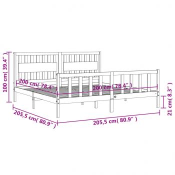 Massivholzbett mit Kopfteil Grau 200x200 cm