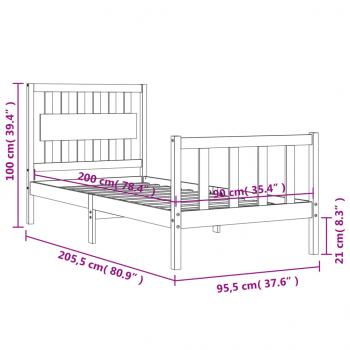 Massivholzbett mit Kopfteil 90x200 cm