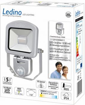 Ledino Charlottenburg 10SWI LED-Strahler mit Sensor, 10W, 3000K, silber (11120103006011)