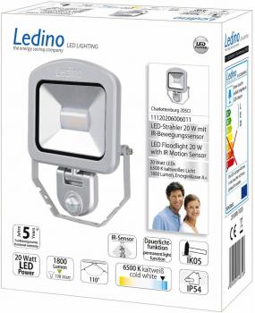 Ledino Charlottenburg 20SCI LED-Strahler mit Sensor, 20W, 6500K, silber (11120206006011)