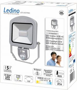 Ledino Charlottenburg 30SCI LED-Strahler mit Sensor, 30W, 6500K, silber (11120306006011)