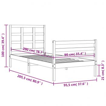 Massivholzbett mit Kopfteil 90x200 cm