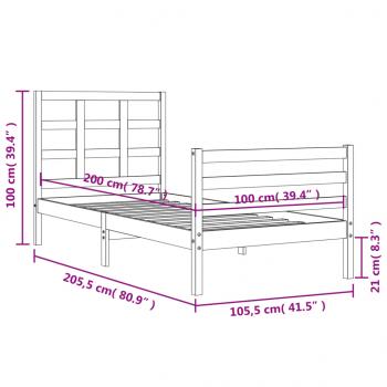 Massivholzbett mit Kopfteil 100x200 cm