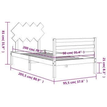 Massivholzbett mit Kopfteil Weiß 90x200 cm