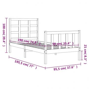 Massivholzbett mit Kopfteil 90x190 cm