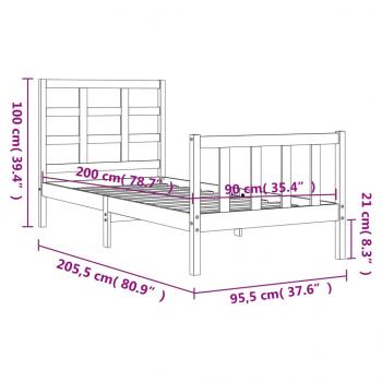 Massivholzbett mit Kopfteil Weiß 90x200 cm