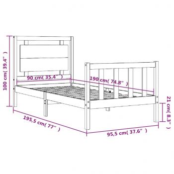 Massivholzbett mit Kopfteil 90x190 cm