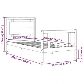 Massivholzbett mit Kopfteil 90x200 cm