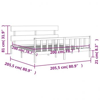 Massivholzbett mit Kopfteil Grau 200x200 cm