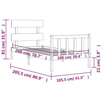 Massivholzbett mit Kopfteil Schwarz 100x200 cm