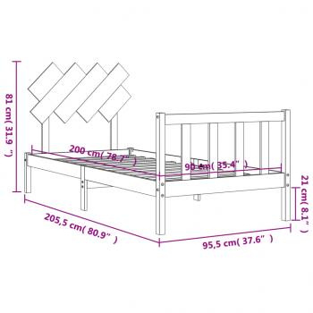 Massivholzbett mit Kopfteil Weiß 90x200 cm