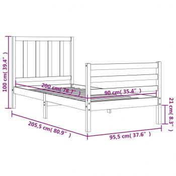 Massivholzbett mit Kopfteil 90x200 cm