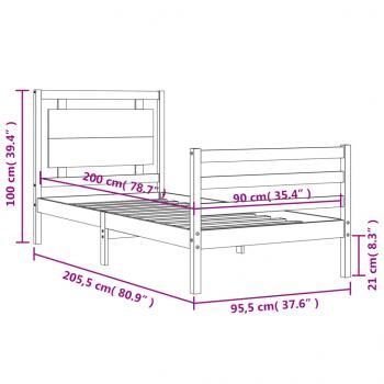 Massivholzbett mit Kopfteil 90x200 cm