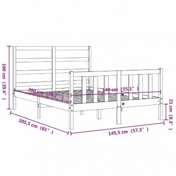 Massivholzbett mit Kopfteil Schwarz 140x200 cm