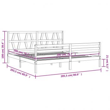 Massivholzbett mit Kopfteil Grau 200x200 cm