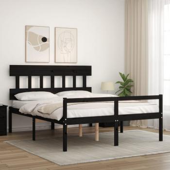 Seniorenbett mit Kopfteil Schwarz Kingsize Massivholz