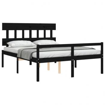 Seniorenbett mit Kopfteil Schwarz Kingsize Massivholz