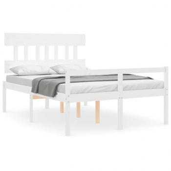 Seniorenbett mit Kopfteil 140x190 cm Weiß Massivholz