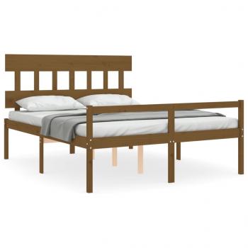 Seniorenbett mit Kopfteil Honigbraun Kingsize Massivholz