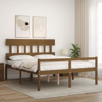 Seniorenbett mit Kopfteil Honigbraun Kingsize Massivholz