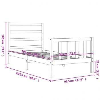 Massivholzbett mit Kopfteil Schwarz 90x200 cm