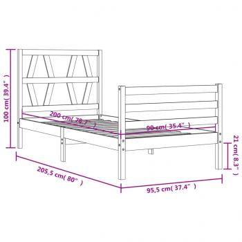 Massivholzbett mit Kopfteil 90x200 cm