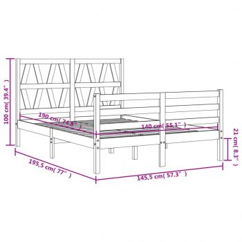 Massivholzbett mit Kopfteil Grau 140x190 cm