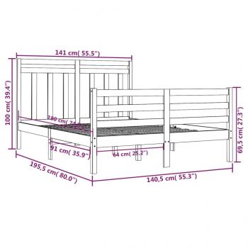 Massivholzbett Grau 135x190 cm