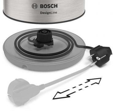 Bosch TWK3P420 Wasserkocher, 2400W, 1,7L, Abschaltautomatik, Trockengeh- und Überhitzungsschutz, Lift-Switch-off, edelstahl/schwarz