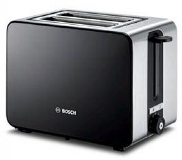 ARDEBO.de Bosch TAT7203 Kompakt Toaster, Brötchenaufsatz, Auftaufunktion, automatische Abschaltung, automatische Brotzentrierung, edelstahl/schwarz