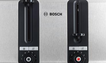 Bosch TAT7S45 4-Scheiben-Toaster, 1500-1800W, Auftaufunktion, automatische Abschaltung, automatische Brotzentrierung, Schwarz/Edelstahl