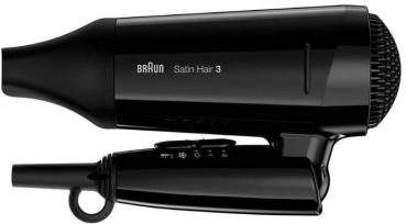 Braun Satin Hair 3 Style&Go travel HD 350 Haartrockner, 1600 W, Ionen-Funktion, Styling-Düse, schwarz